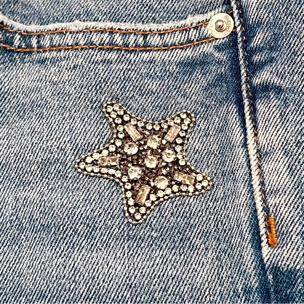 NWT Maje Pagody Crystal Embellished Straight Leg Stretch Denim Button Fly Jeans - Picture 4 of 16